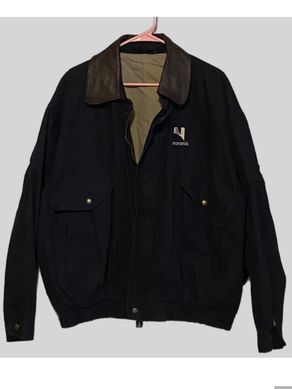 Vtg 90s Dunbrooke Navigator Canvas Jacket Black Leather Collar Bomber Men's 2XL